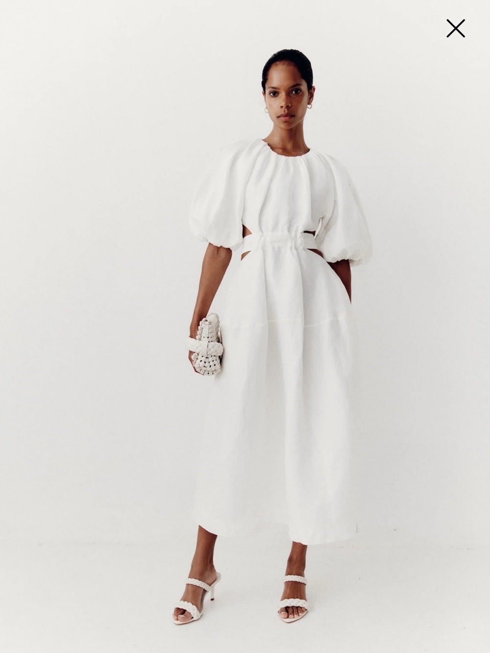 Aje Mimosa Cut Elegant White Puff-Sleeve Midi Dress